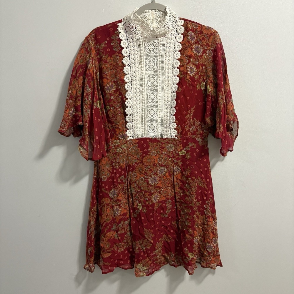 ASOS Women's Burnt Orange, Cream, Burgundy Lace Dress NWT / SZ 10 Victorian Boho